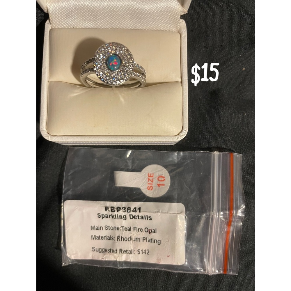 Teal Fire Opal and Silver-Plated Ring